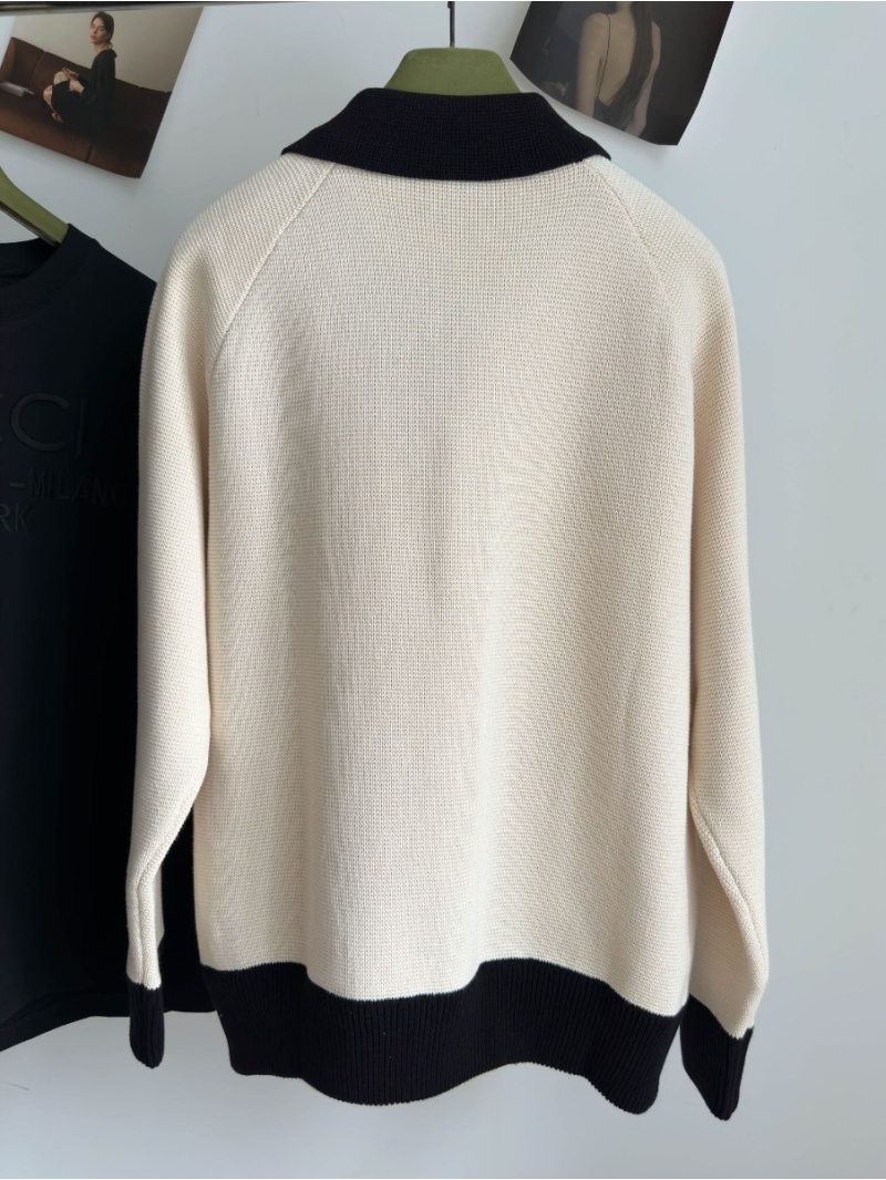 Gucci Large Collar Knitted Wool-Cotton Cardigan