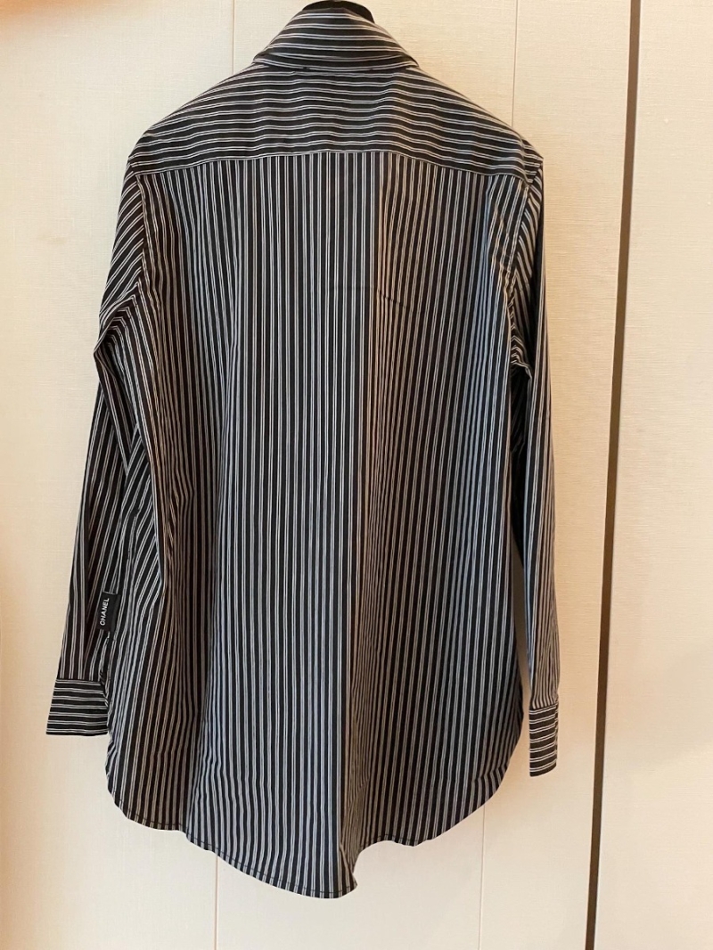 Chanel CC Vintage Black & White Striped Color-Block Shirt