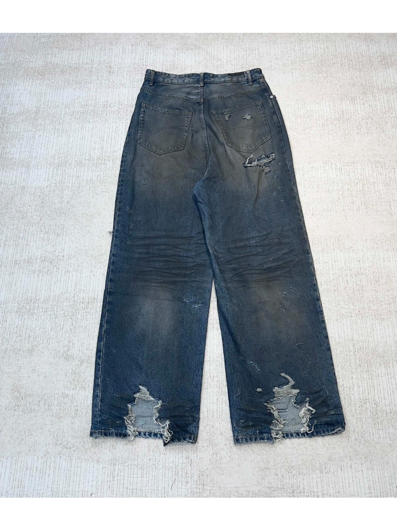 Balenciaga Destroyed Mud-Dyed Denim Baggy Jeans