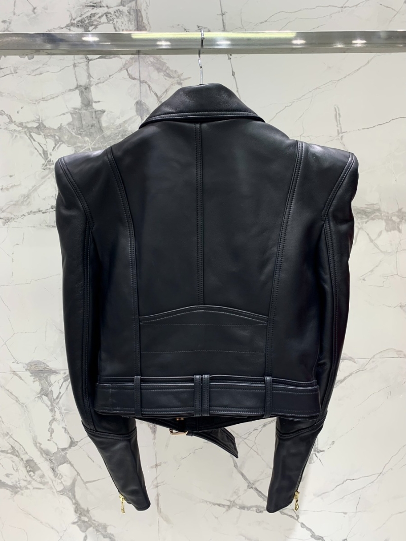 BALMAIN 2023 New Autumn-Winter Shoulder-Padded Leather Jacket