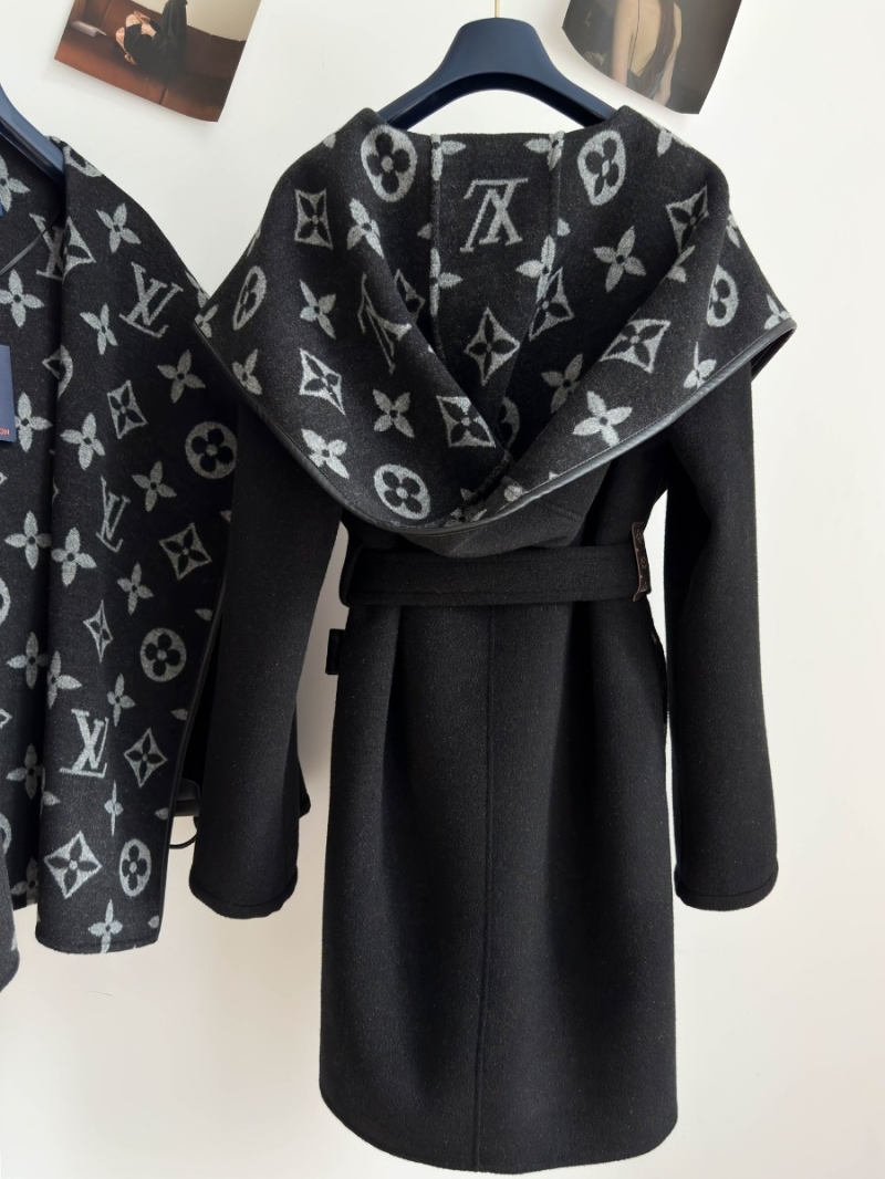 Louis Vuitton LV Classic Monogram Wool Hooded Coat Black