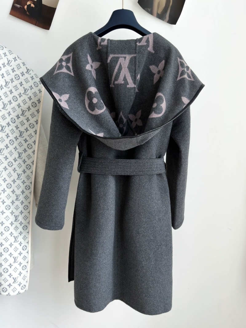 Louis Vuitton LV Classic Monogram Wool Hooded Coat Grey