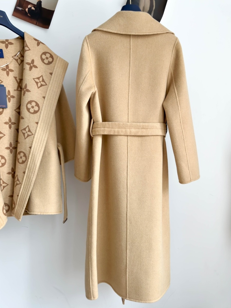 Louis Vuitton Classic Monogram Wool Hooded Long Coat Beige