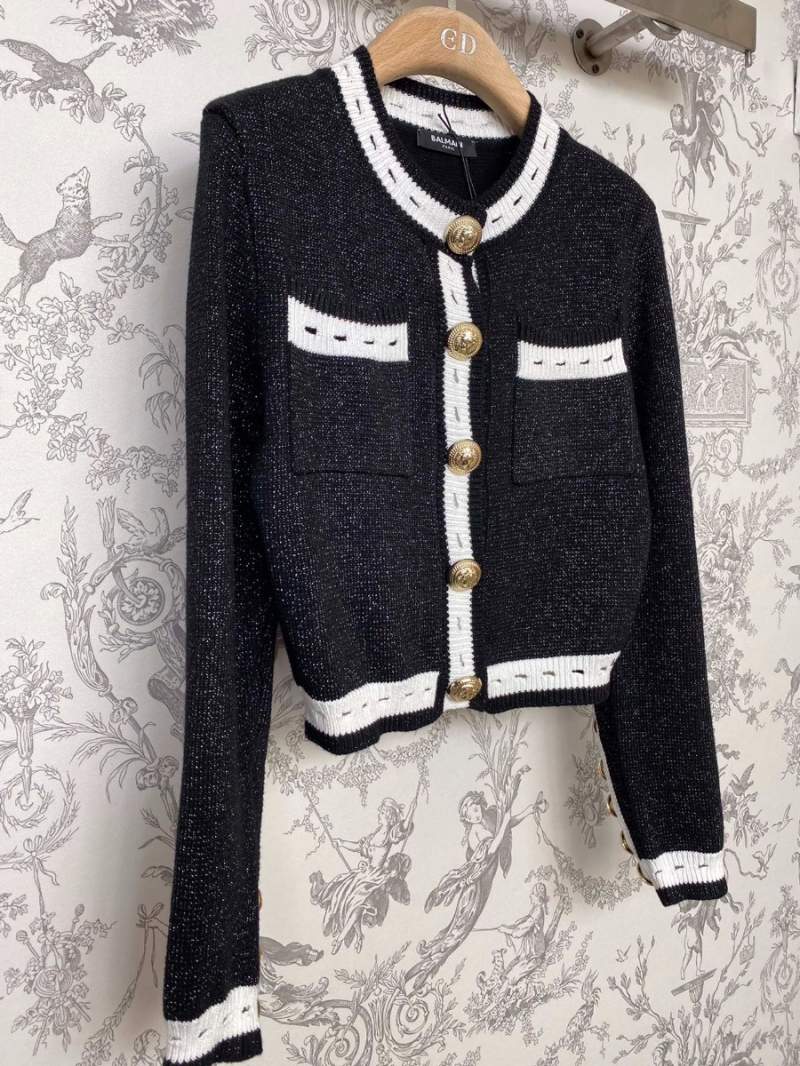 Balmain Silver-Threaded Beaded Yarn Cardigan