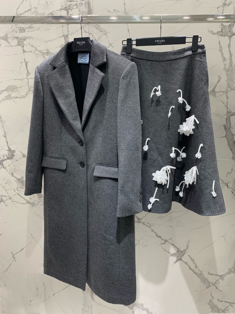 PRADA Space Grey Wool Overcoat