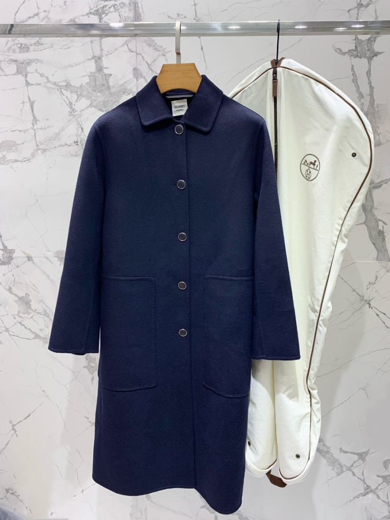 Hermes Inspired Premium Cashmere Overcoat. Navy Blue