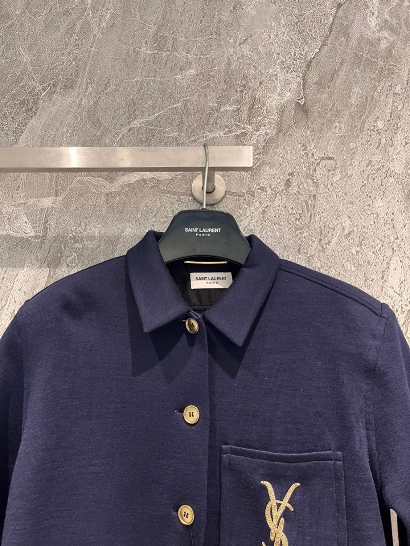 Saint Laurent YSL Blue Coat with Gold Indian Silk Embroidery