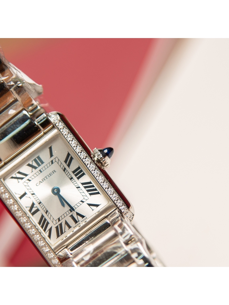 Cartier TANK MUST Watch Real Diamonds Small Model Quartz W4TA0016 Steel Silvered