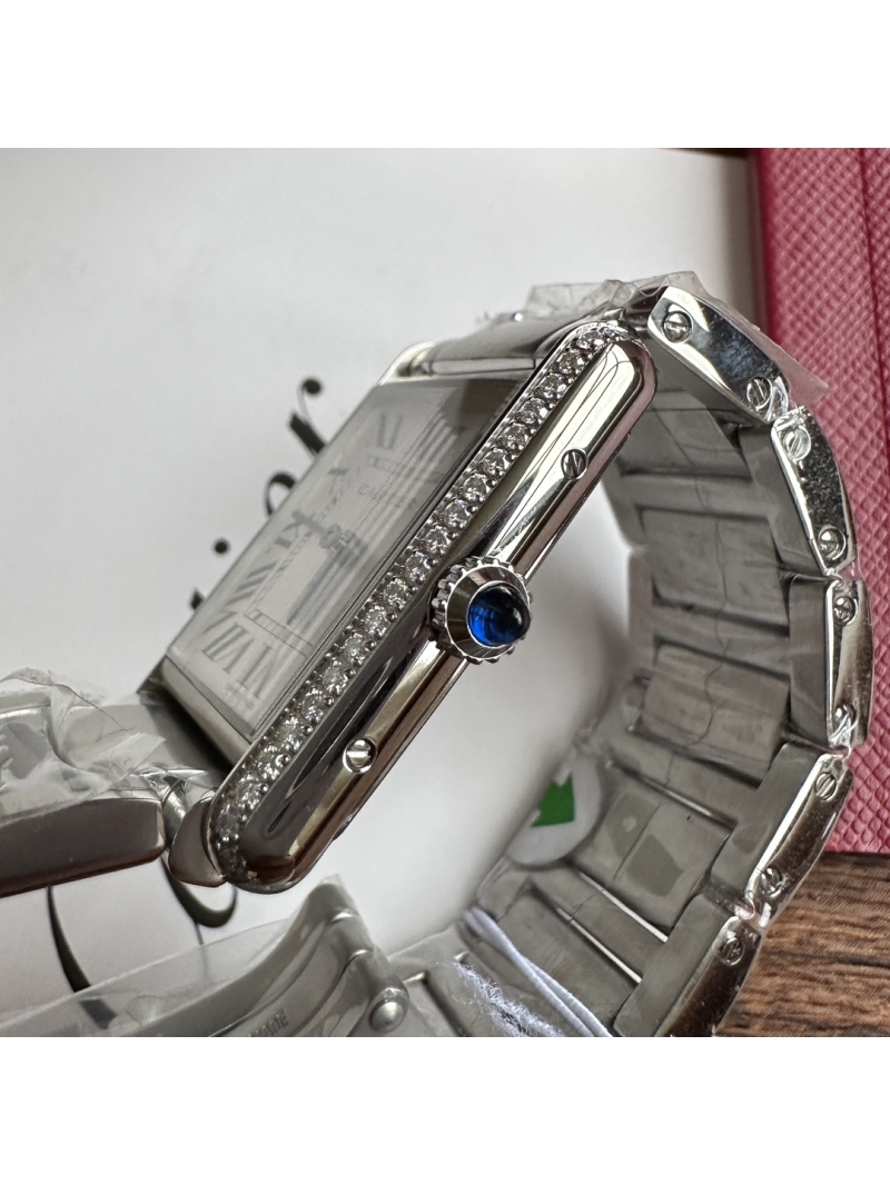 Cartier TANK MUST Watch Real Diamonds Large Model Quartz W4TA0017 Steel Silvered