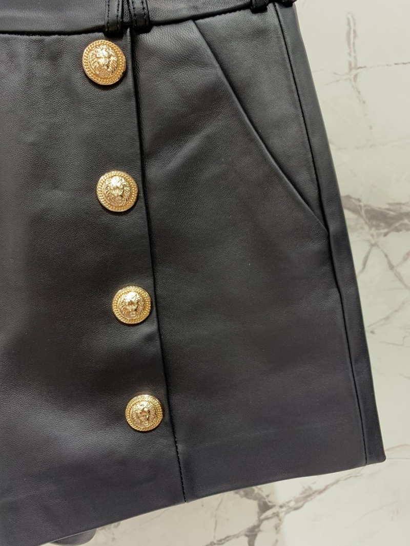 BALMAIN High-Waisted Leather Shorts with Double-Breasted Buttons