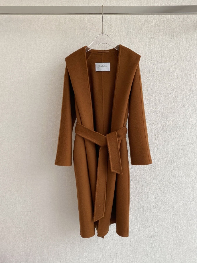 Max Mara Double-Sided Ripple Hooded Cashmere Coat. Caramel