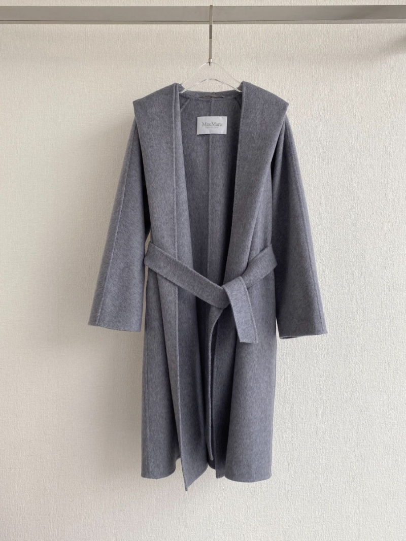 Max Mara Double-Sided Ripple Hooded Cashmere Coat. Grey