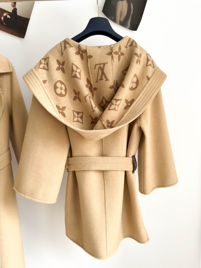Louis Vuitton LV Classic Monogram Wool Hooded Short Coat Beige