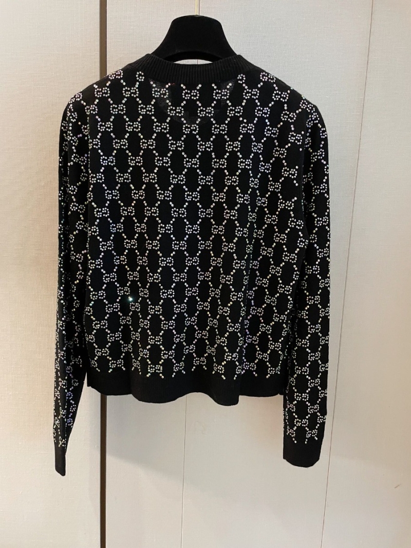 Gucci GG New Rhinestone Wool Cardigan Black