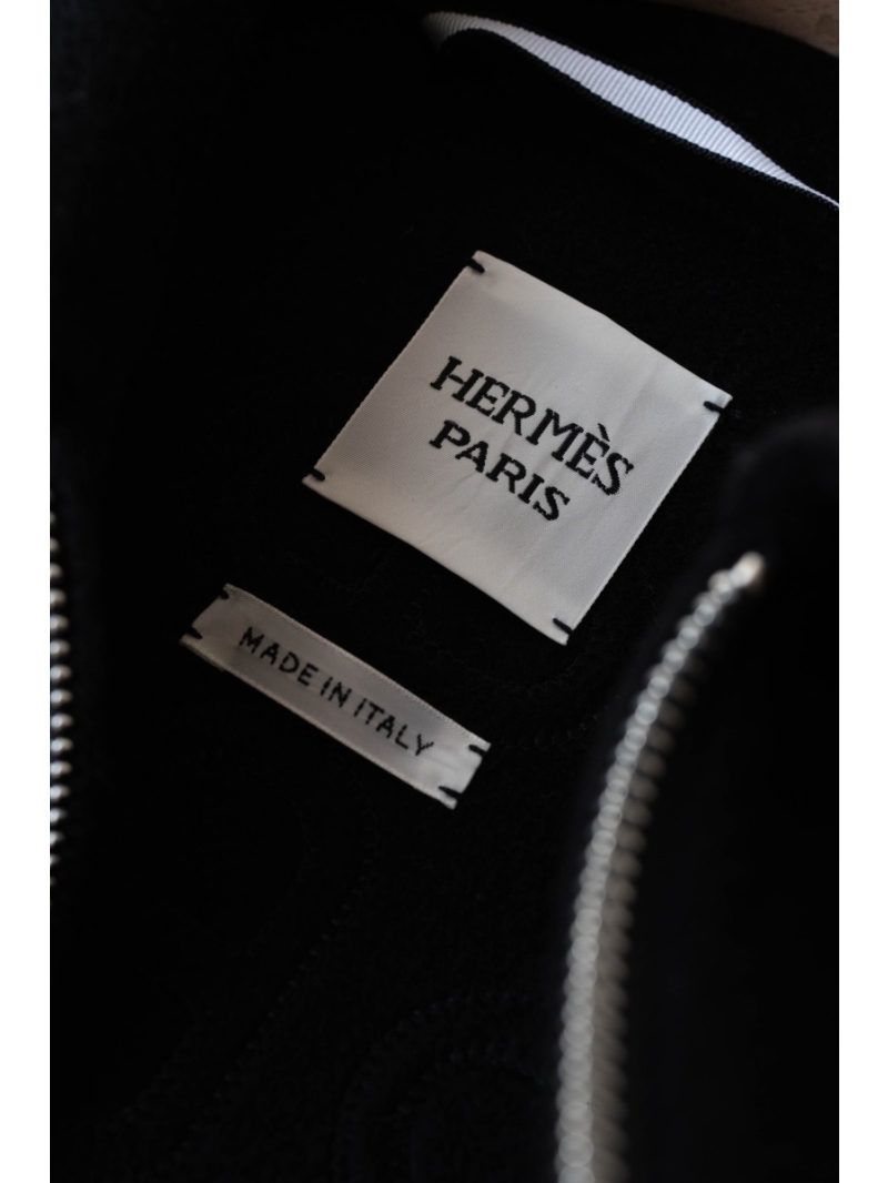 Hermes Hand-Stitched Lizard Pattern Cashmere Coat Black
