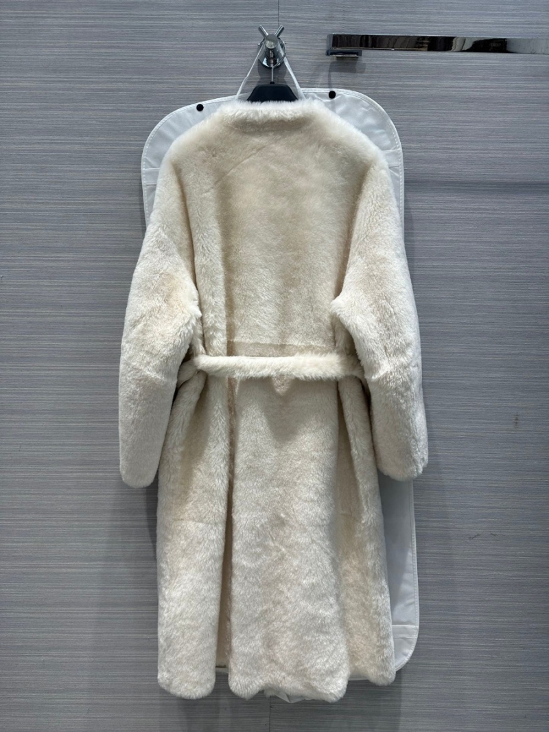 Maxmara Imported Spanish Purebred Merino Bacca Fur and Leather Coat White