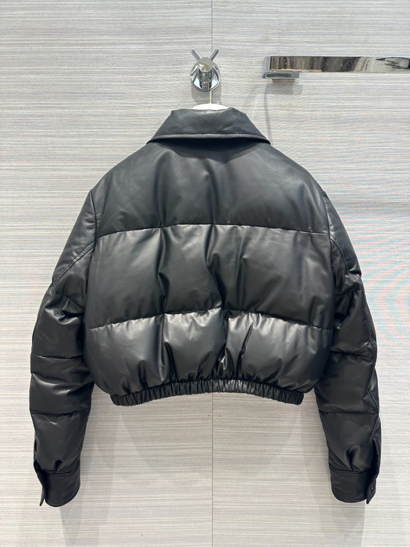 Prada 23 Autumn/Winter Genuine Lamb Leather Quilted Down Jacket Black