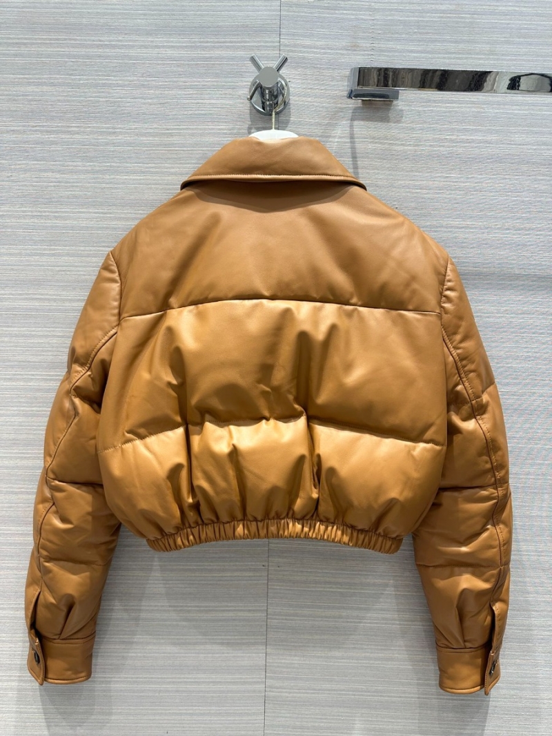Prada 23 Autumn/Winter Genuine Lamb Brown Leather Quilted Down Jacket 