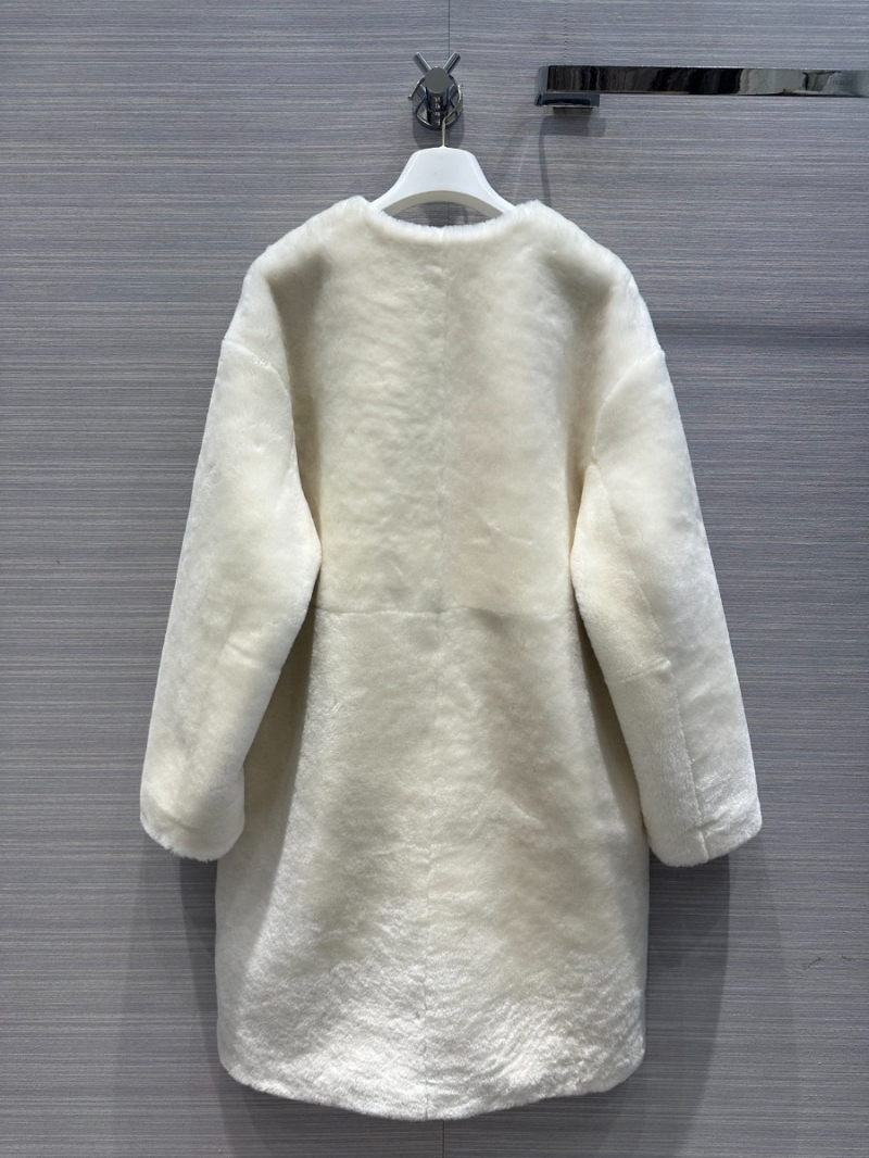 PRADA Autumn/Winter '23 Montone Limited Edition Handmade Leather and Fur Long Coat White