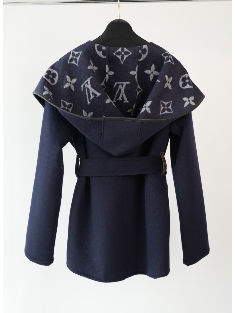 Louis Vuitton LV Classic Monogram Wool Hooded Coat (Short, Reversible) Navy blue