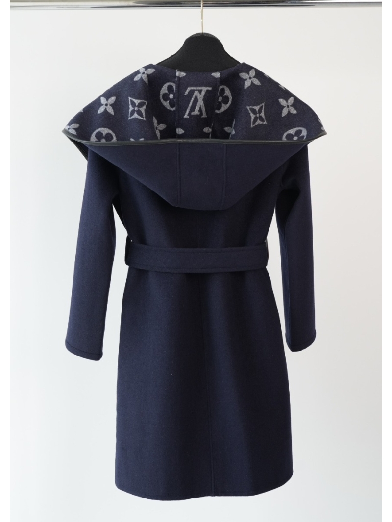 Louis Vuitton LV Classic Monogram Wool Hooded Coat Nevy blue