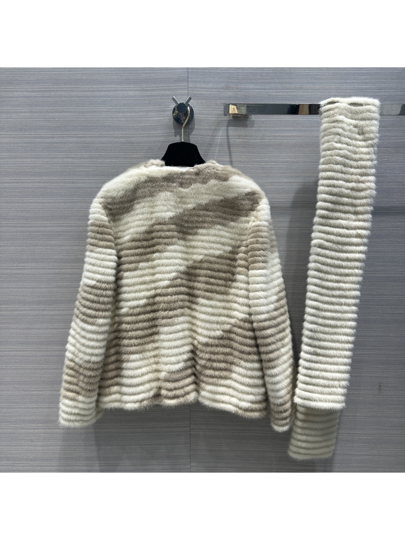 Fendi Limited Edition Milk Tea Color Mink Fur Coat with Removable Collar