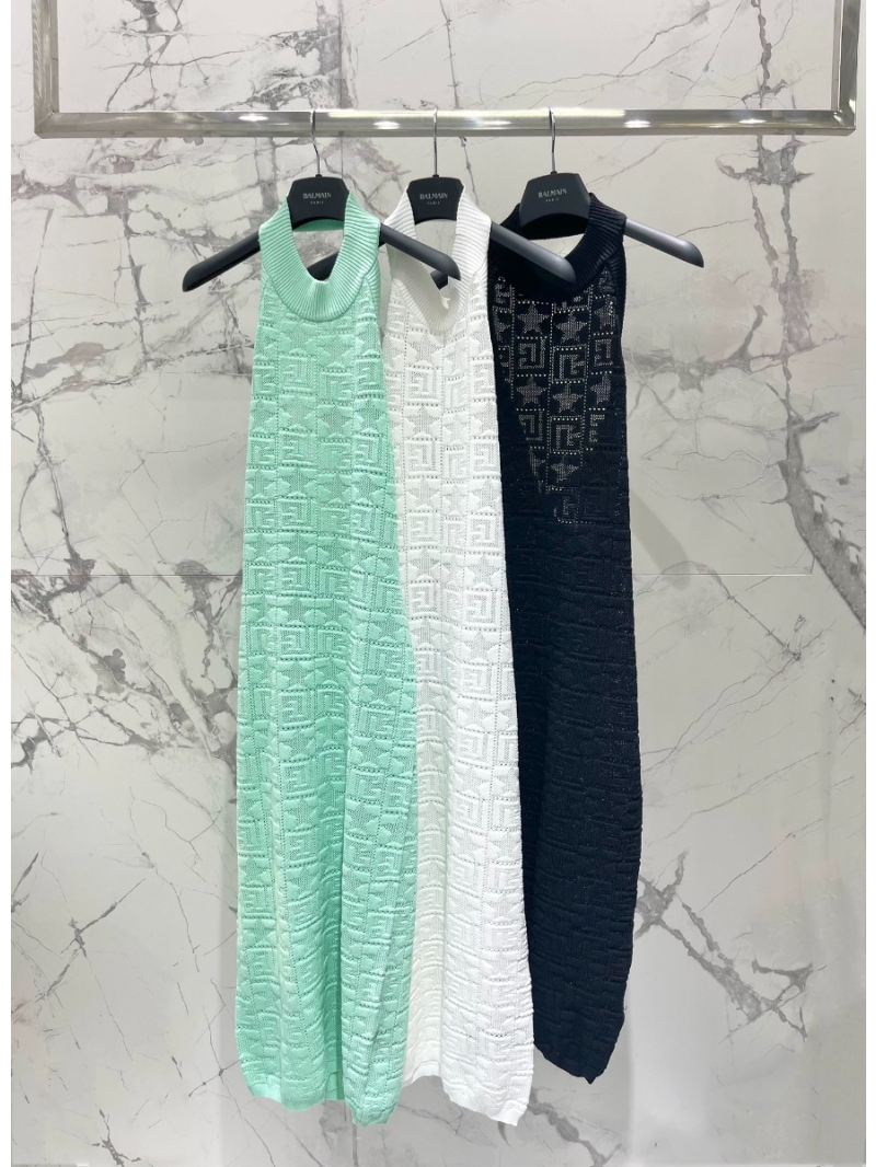 Balmain Cut-Out Letter Pattern Knit Maxi Dress