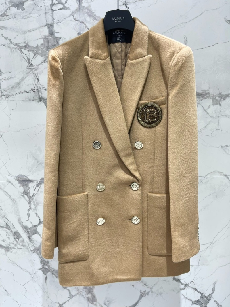 BALMAIN Cashmere Badge Wool Coat