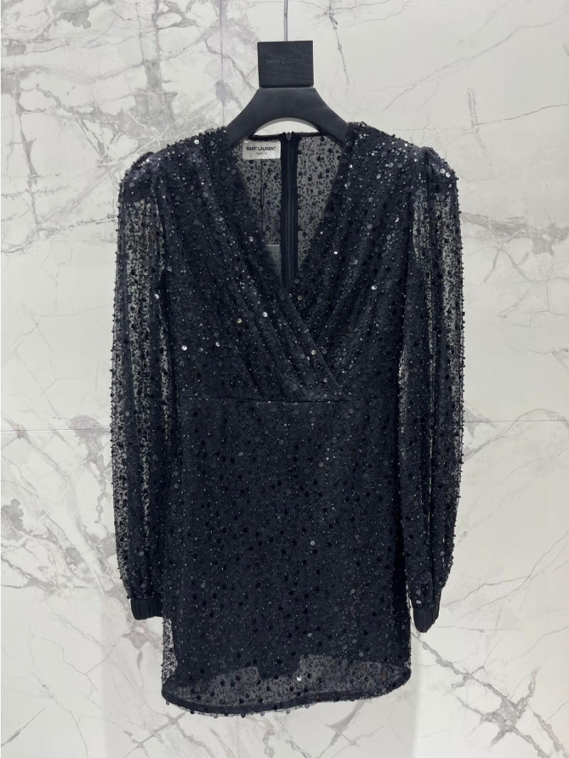 Saint Laurent YSL Sequined Pearl Dress Black