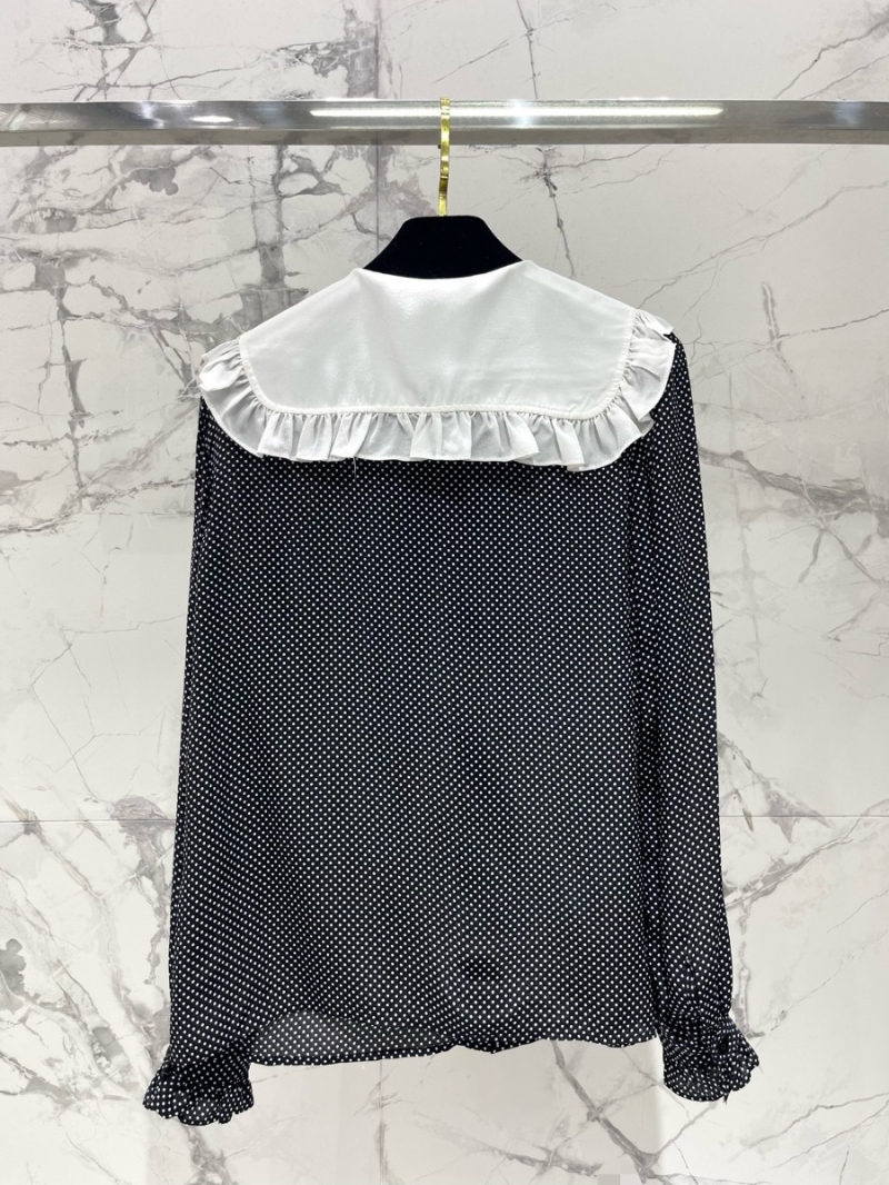 SAINT LAURENT 2024 Spring/Summer Chic Silk Printed Blouse with French Doll Collar and Bow Tie Long Sleeves