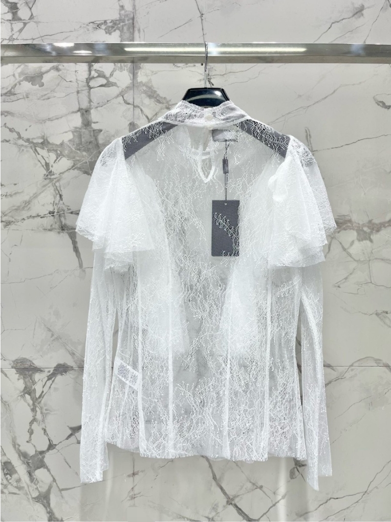 Saint Laurent Sagrada New Floral Ruffle Lace Base Layer white