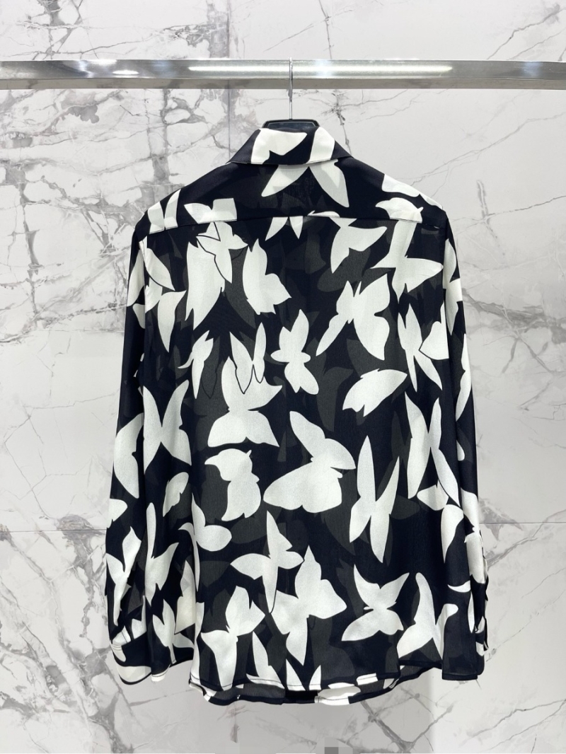 SAINT LAURENT Early Spring 2024 Silk Blouse in Black and White Print