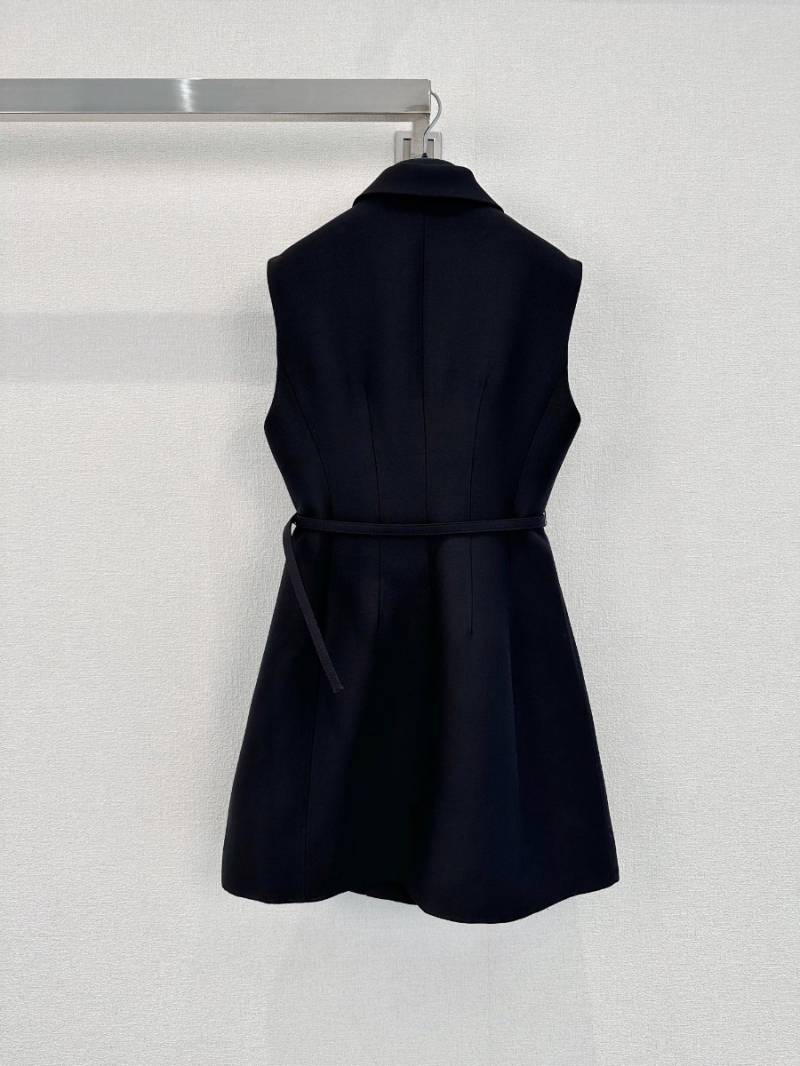 Dior Luxe Merino Wool and Mulberry Silk Double-Breasted Vest Dress in Classic Black