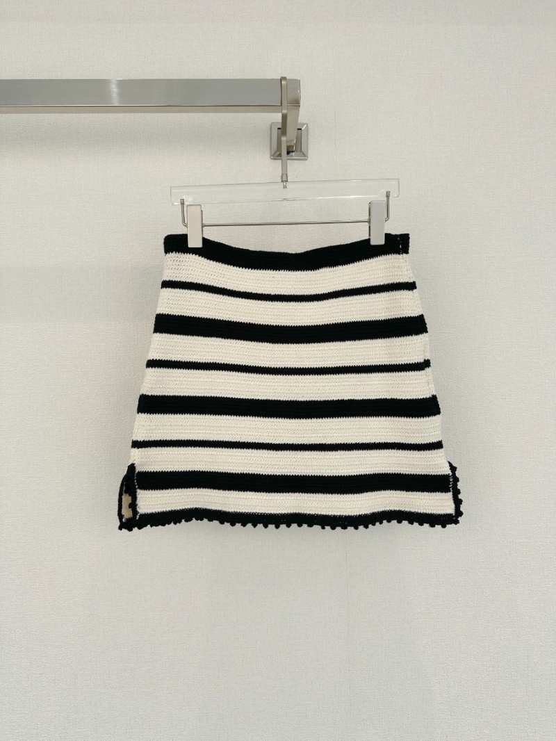 Miu Miu Striped Side-Slit Cotton Skirt
