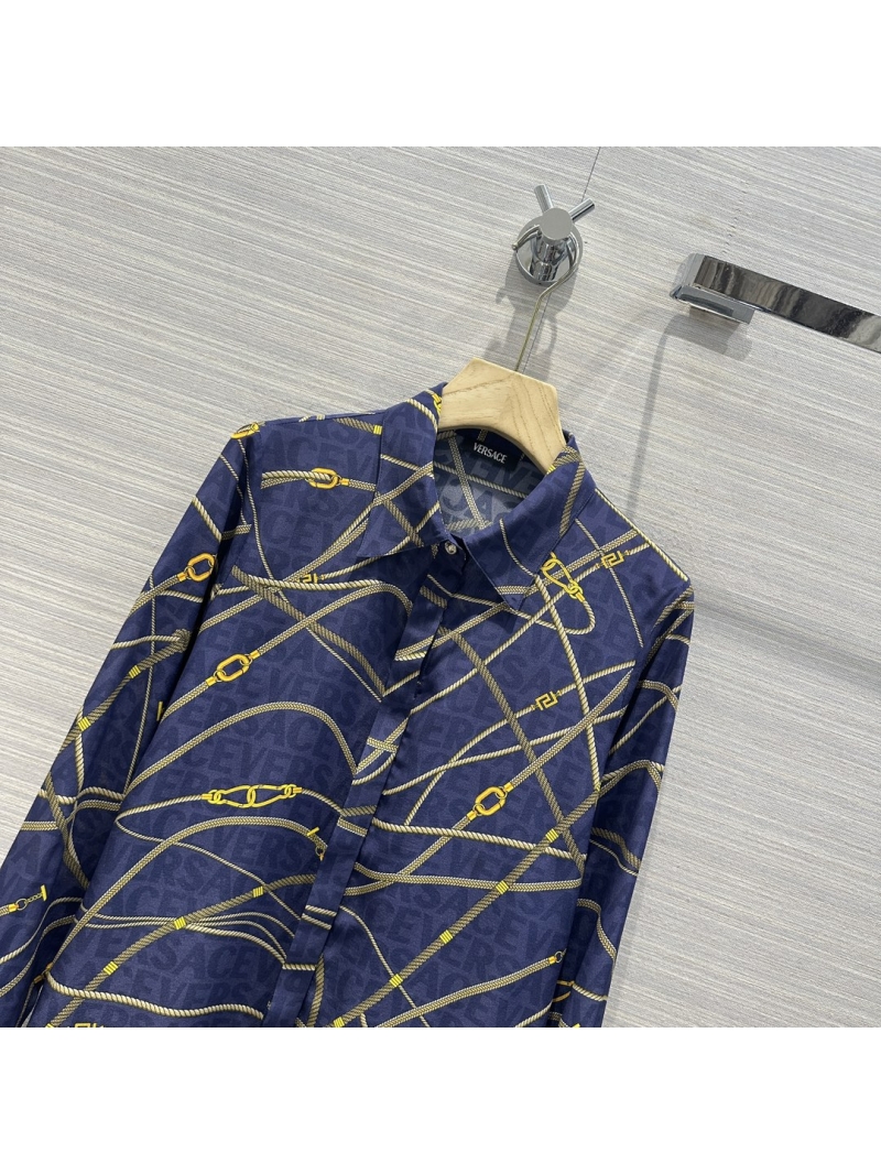 Versace Medusa Chain Print Imported Silk Shirt Blue