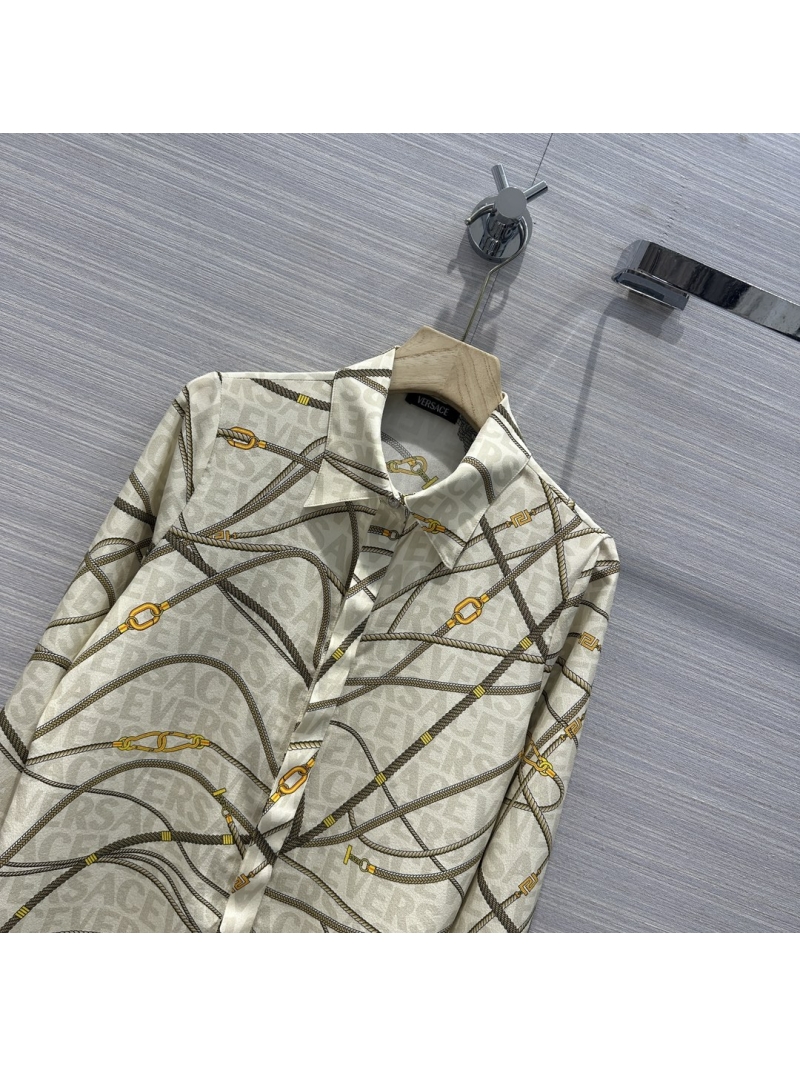 Versace Medusa Chain Print Imported Silk Shirt Champagne