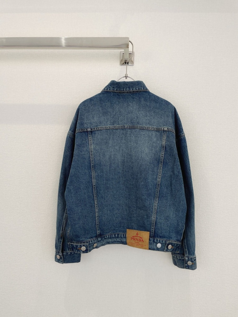 Prada Denim Collection Soft-Textured High-Waisted Jacket in Classic Blue