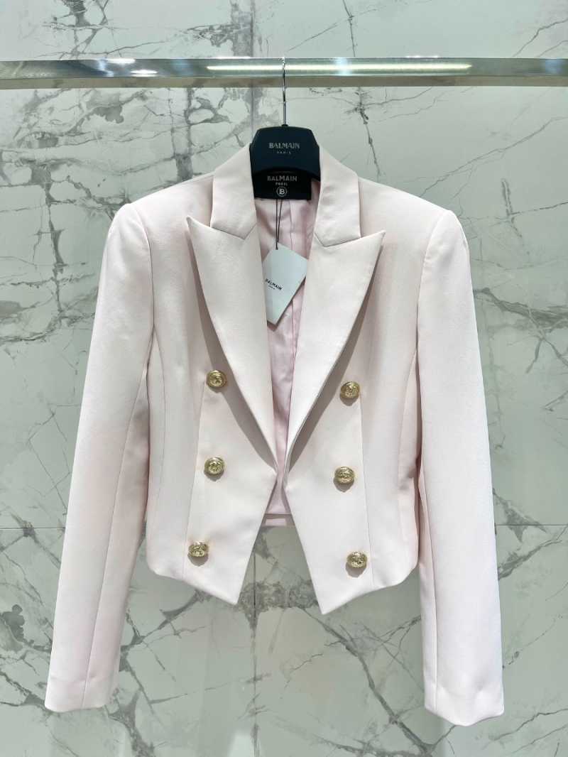 Balmain Autumn/Winter Collection Custom-Tailored Cherry Blossom Pink Blazer with Lion Head Hardware.
