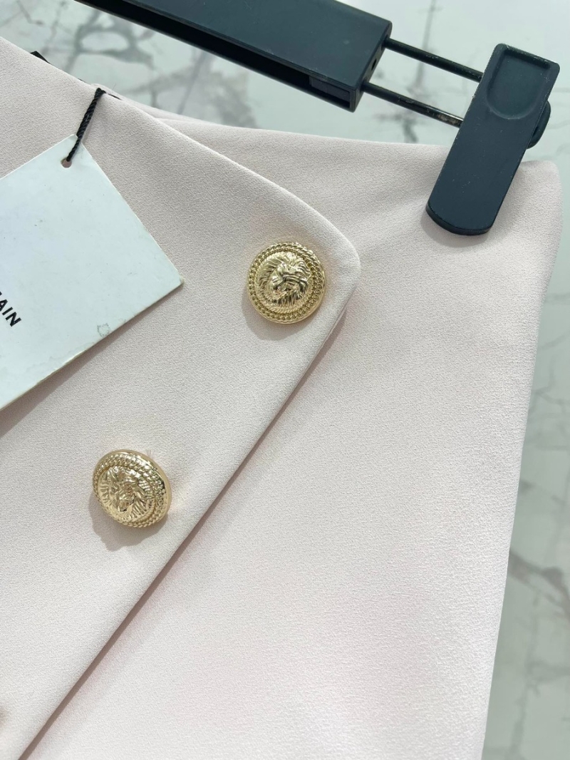 Balmain Autumn/Winter Collection Custom-Tailored Cherry Blossom Pink Skirt with Lion Head Hardware.