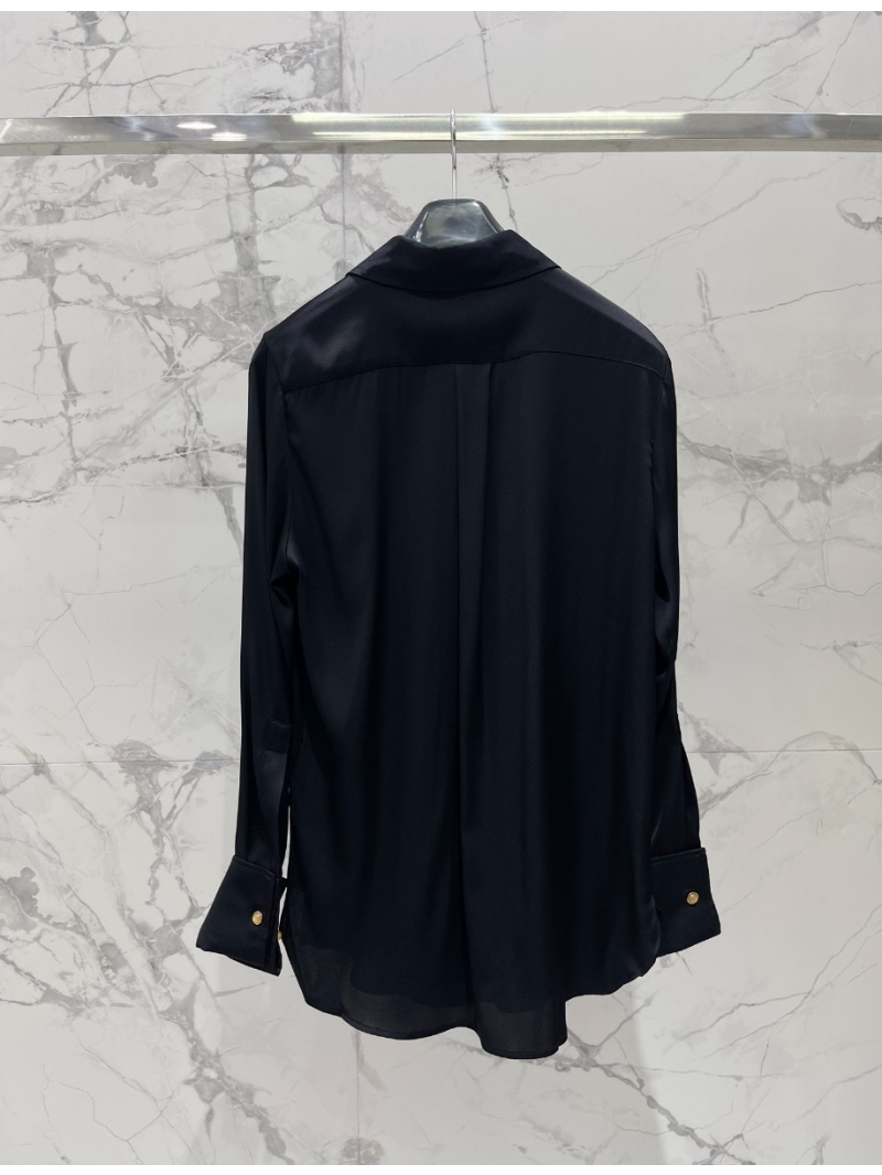 MAXMARA SS24 Pure Color Long-Sleeve Mulberry Silk Shirt Black