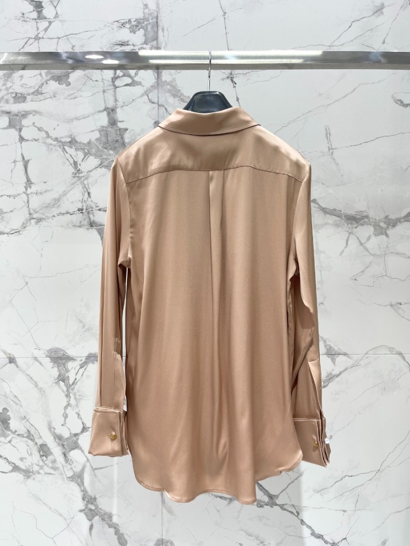 MAXMARA SS24 Pure Color Long-Sleeve Mulberry Silk Shirt Beige
