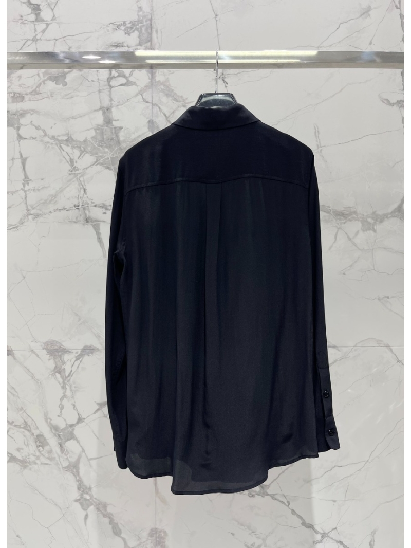 SAINT LAURENT 2024 Spring/Summer Double-Pocket Double Crêpe Silk Shirt Black