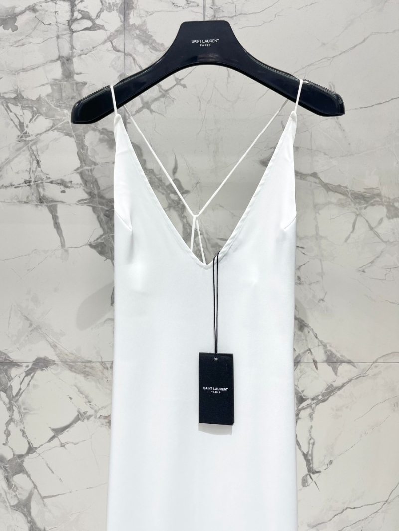 Saint Laurent Spring 2024 Collection Sleek Acetate Spaghetti Strap Dress - White