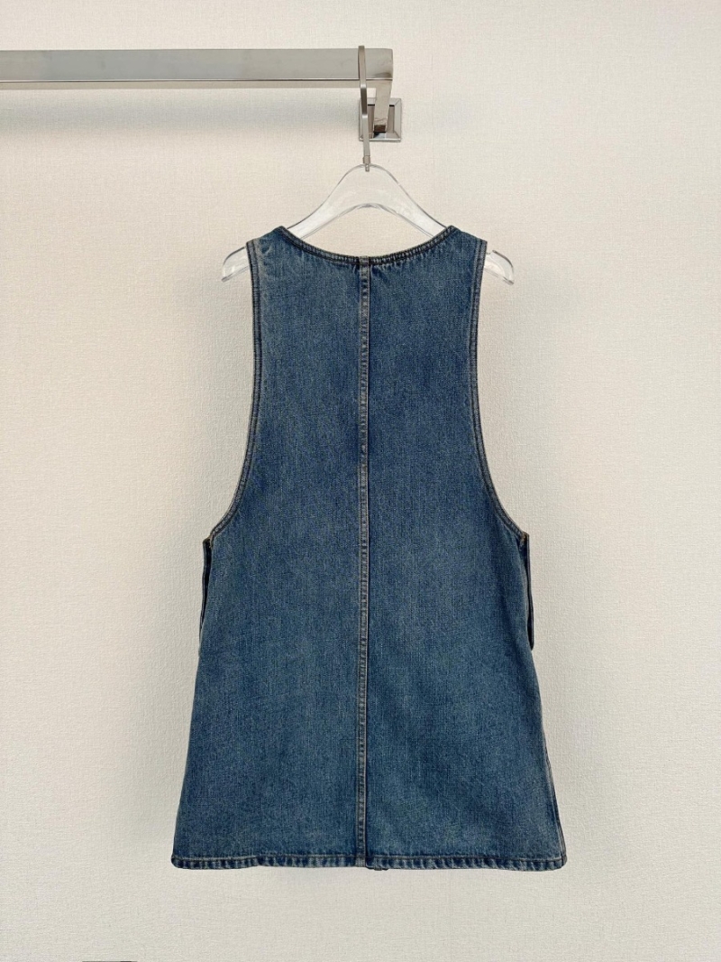 Celine Classic Vintage-Inspired Denim Cotton Suspender Dress with Dual Pockets