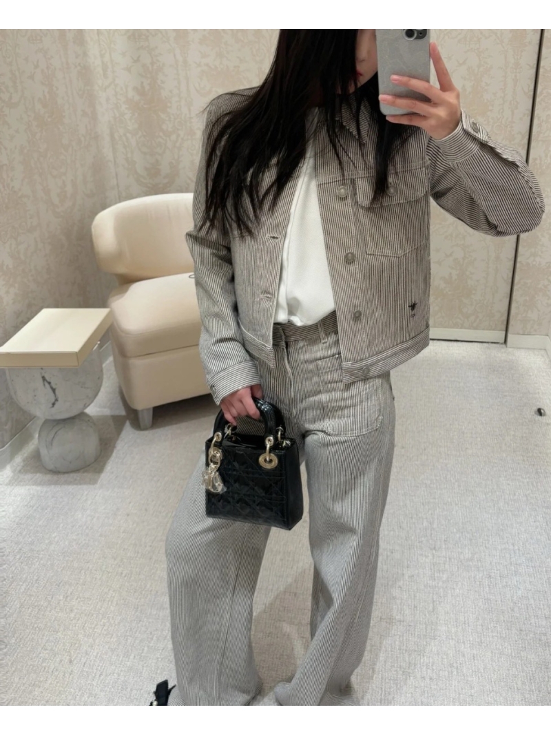 Dior Vertical Striped Collared Jacket – Timeless Blue and White Pinstripe Design