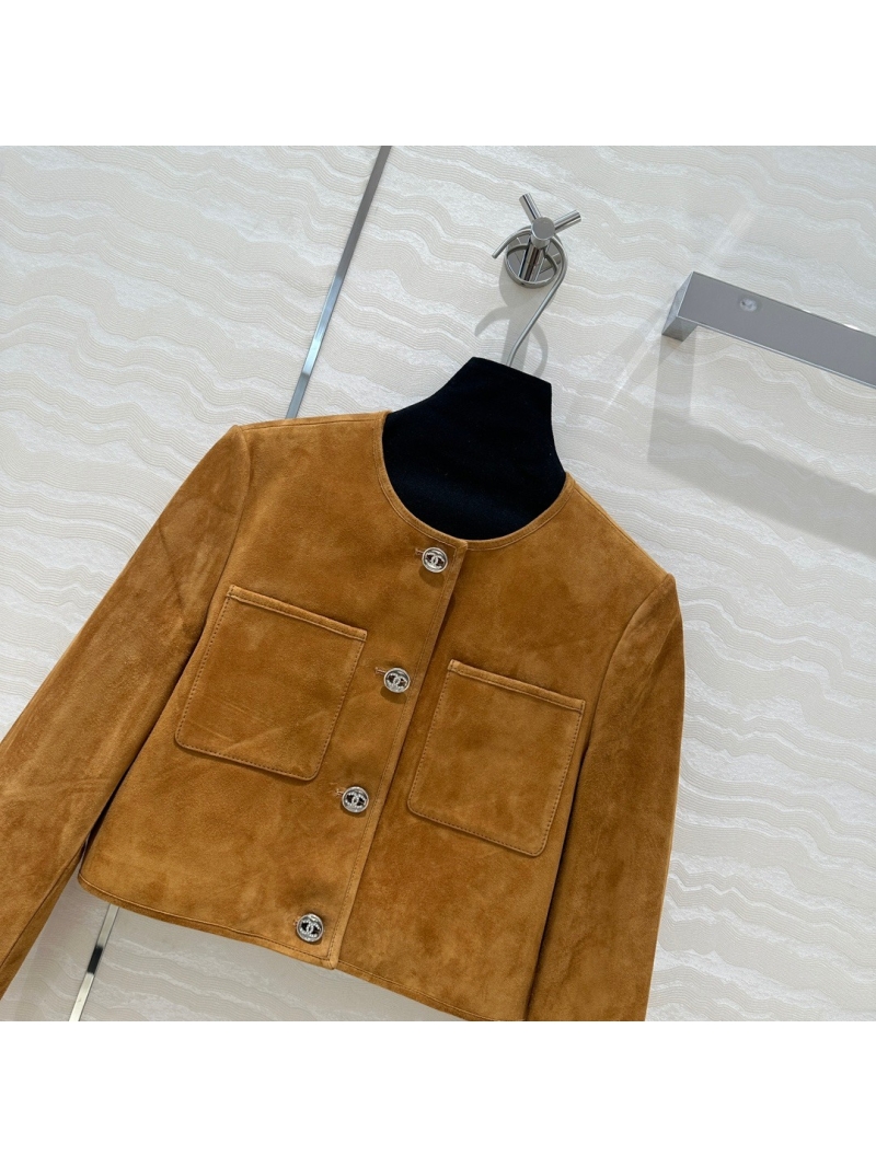 Chanel Vintage-Inspired Suede Lambskin Jacket - Light Brown