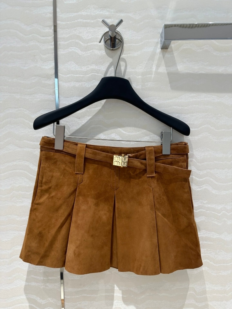 Miu Miu Limited Edition Vintage Gold Suede Ultra Short Pleated Skirt