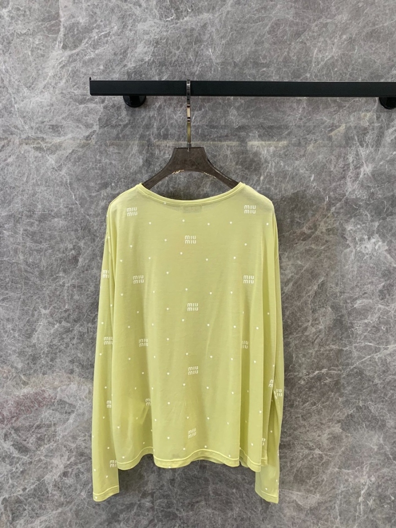 Miu Miu 25SS Spring/Summer New Collection Lightweight Logo Polka Dot Print Sunscreen Long Sleeve T-Shirt - Yellow