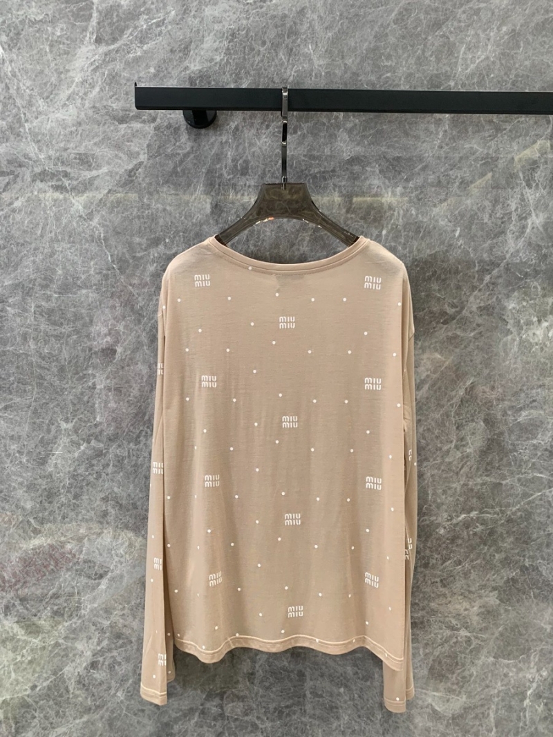 Miu Miu 25SS Spring/Summer New Collection Lightweight Logo Polka Dot Print Sunscreen Long Sleeve T-Shirt - Beige