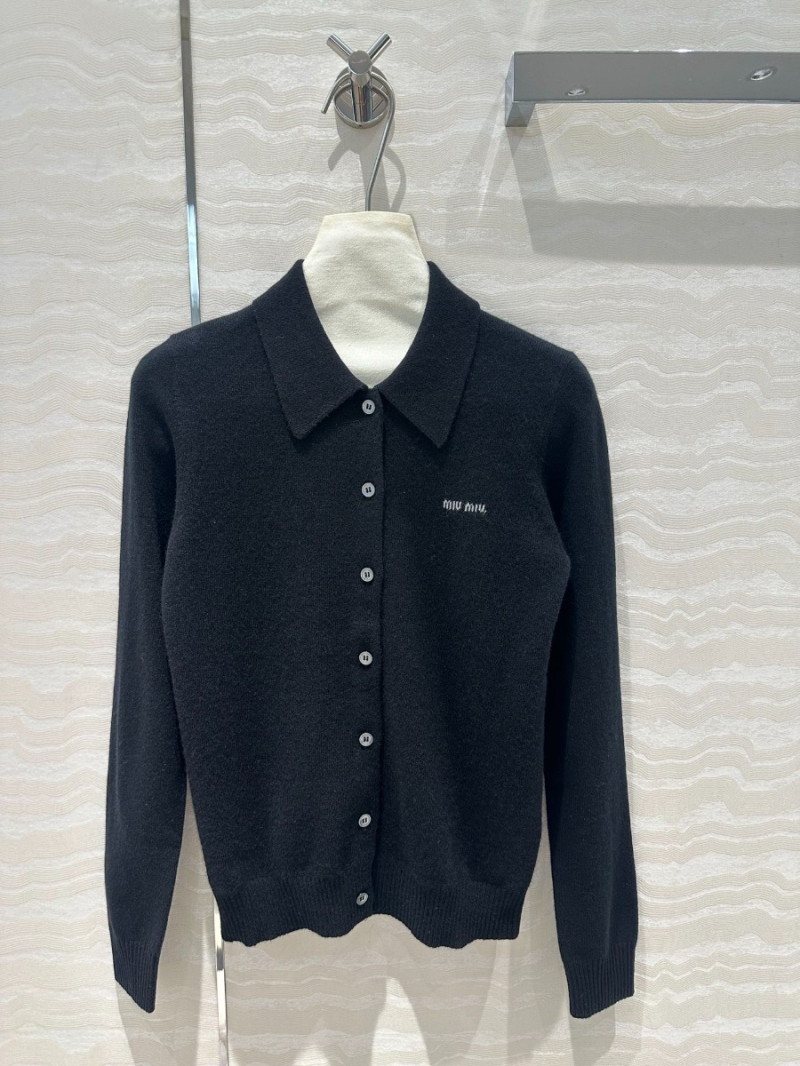 Miu Miu Logo Cashmere Collar Cardigan Black
